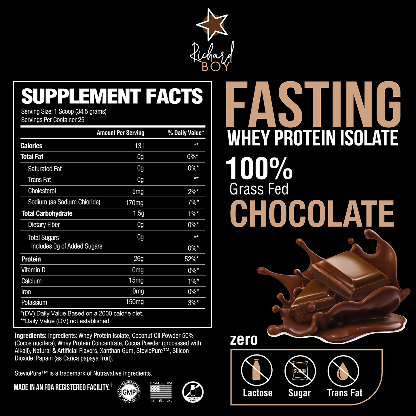 
                  
                    Richard Boy Fasting Whey Protein Isolate Chocolate Flavor- 100% Grass-Fed, Natural Protein Powder, Gluten-Free, Keto, Enriched with Coconut Oil - Chocolate Flavor
                  
                