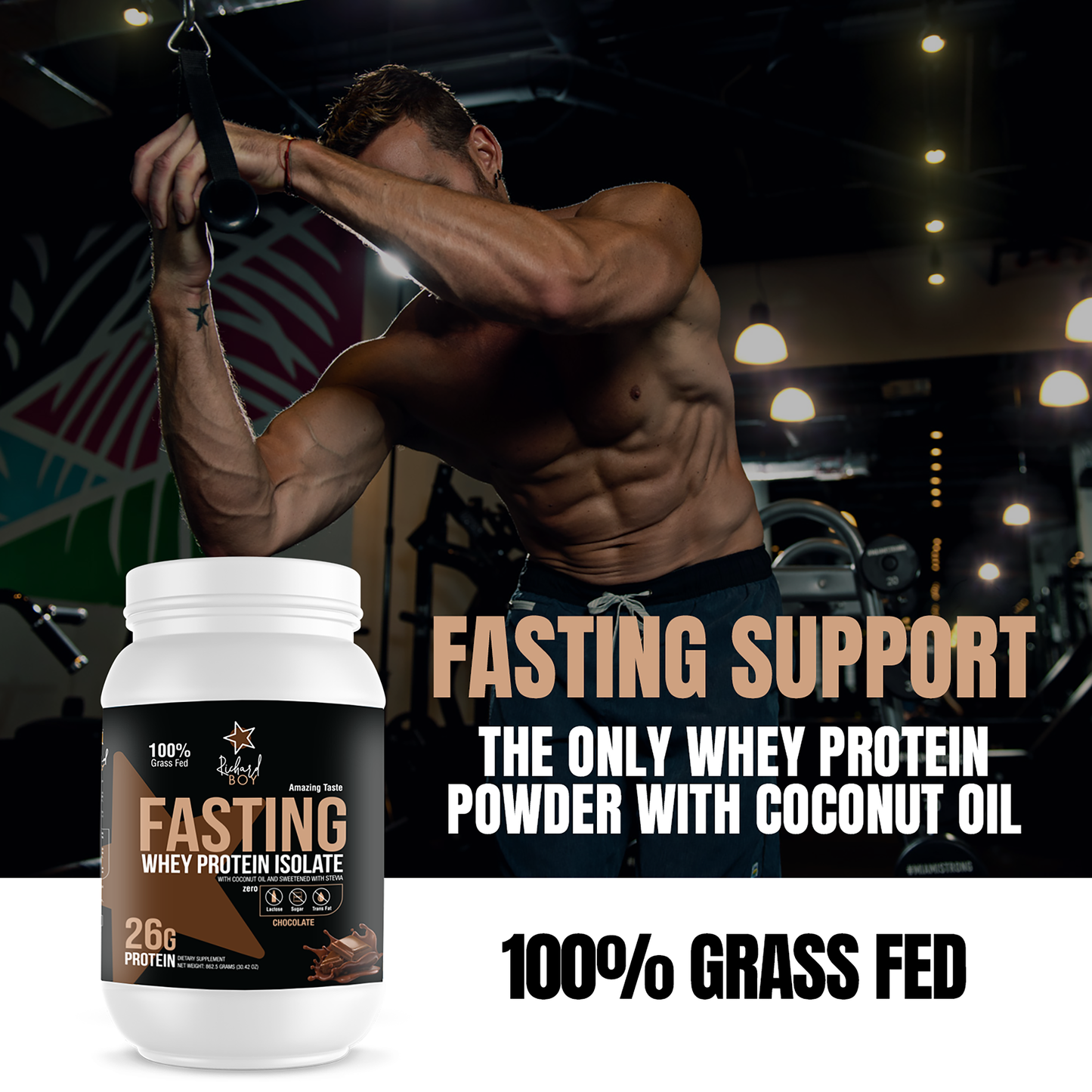 
                  
                    Richard Boy Fasting Whey Protein Isolate Chocolate - 100% Grass-Fed, polvo de proteína natural, sin gluten, enriquecido con aceite de coco - sabor a chocolate
                  
                