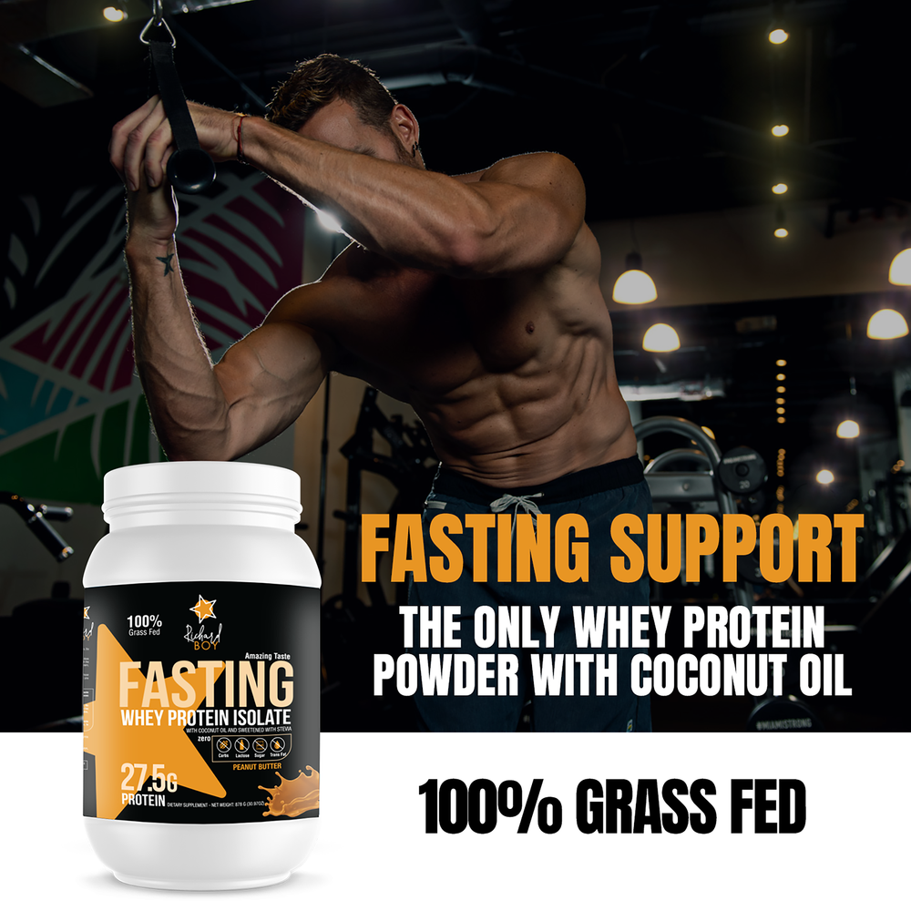 
                  
                    Richard Boy Fasting Whey Protein Isolated Sabor a mantequilla de maní - 100 % alimentado con pasto, proteína natural en polvo, enriquecido con aceite de coco - Sabor a mantequilla de maní.       COMPRA 1 EL OTRO GRATIS
                  
                