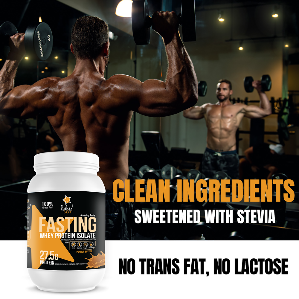 
                  
                    Richard Boy Fasting Whey Protein Isolated Sabor a mantequilla de maní - 100 % alimentado con pasto, proteína natural en polvo, enriquecido con aceite de coco - Sabor a mantequilla de maní.       COMPRA 1 EL OTRO GRATIS
                  
                
