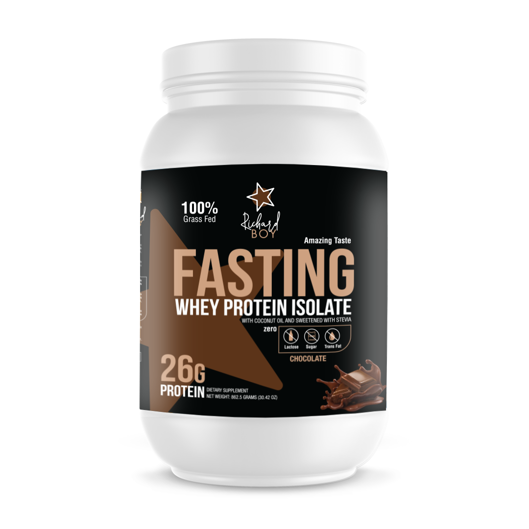 
                  
                    Richard Boy Fasting Whey Protein Isolate Chocolate - 100% Grass-Fed, polvo de proteína natural, sin gluten, enriquecido con aceite de coco - sabor a chocolate
                  
                