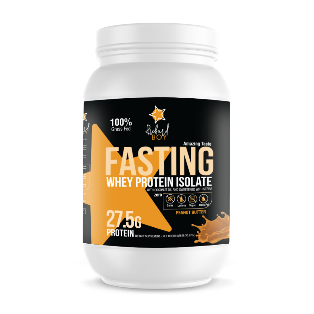 Richard Boy Fasting Whey Protein Isolated Sabor a mantequilla de maní - 100 % alimentado con pasto, proteína natural en polvo, enriquecido con aceite de coco - Sabor a mantequilla de maní.       COMPRA 1 EL OTRO GRATIS