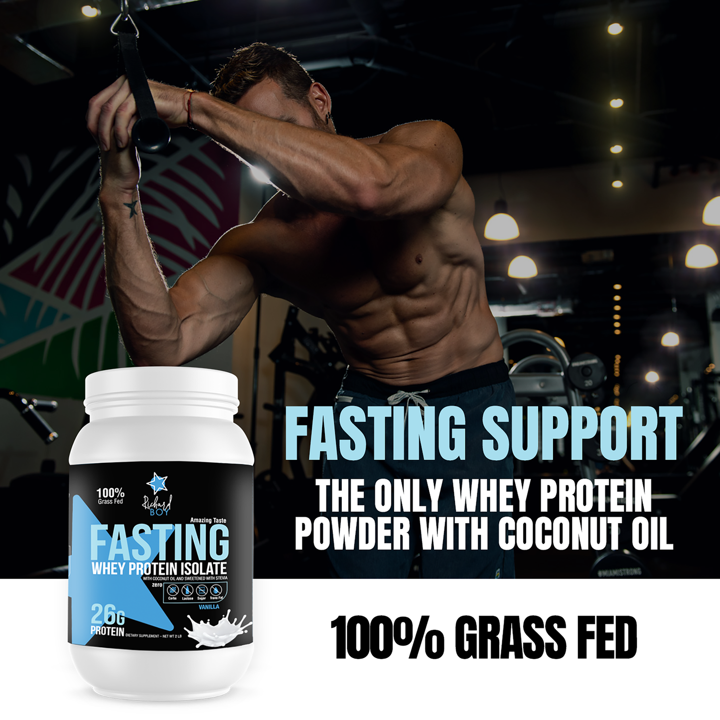 
                  
                    Richard Boy Fasting Whey Protein Isolate -  100% Grass-Fed, Natural Protein Powder - Gluten-Free, Keto - Enriched With Coconut Oil, Vanilla Flavor
                  
                