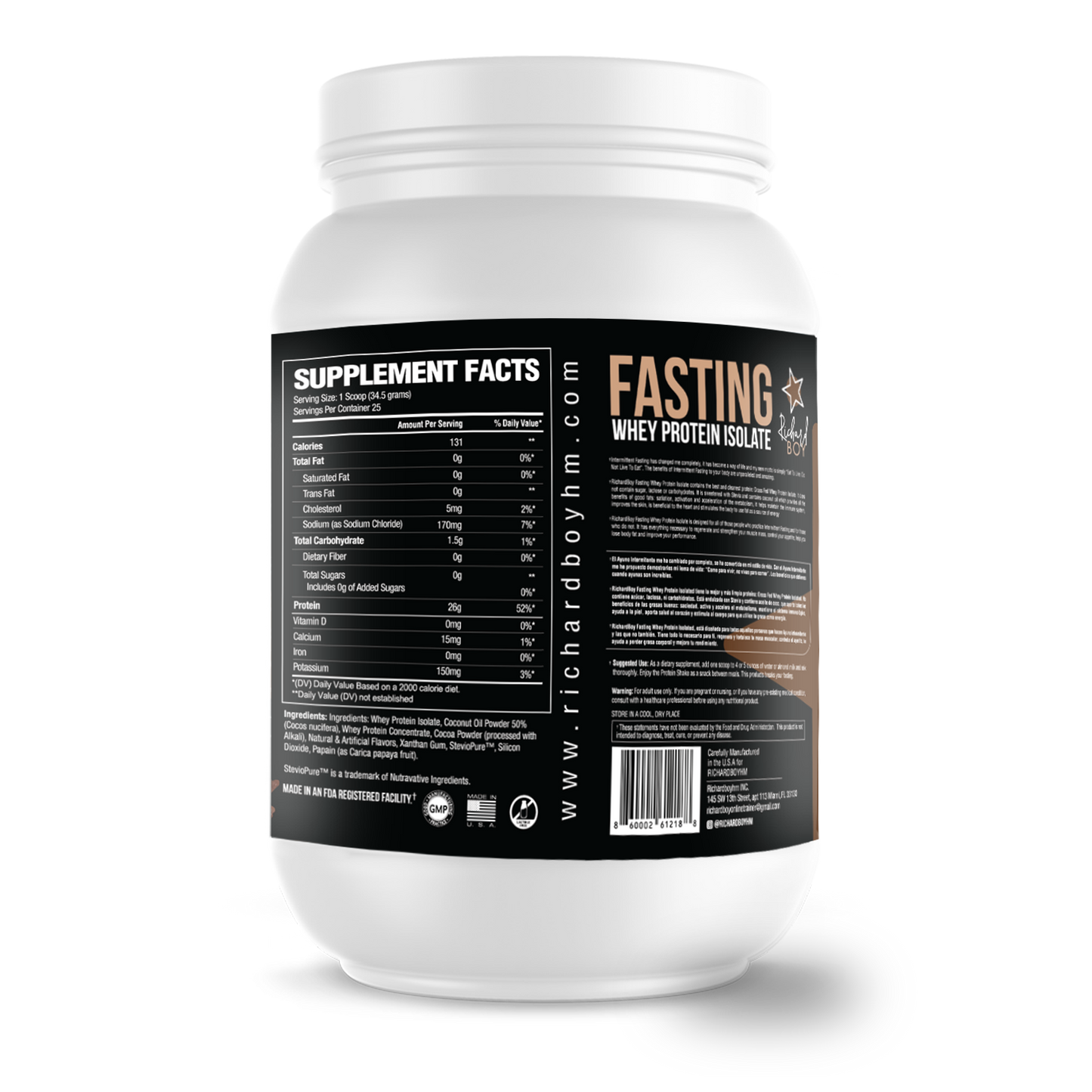 
                  
                    Richard Boy Fasting Whey Protein Isolate Chocolate - 100% Grass-Fed, polvo de proteína natural, sin gluten, enriquecido con aceite de coco - sabor a chocolate
                  
                