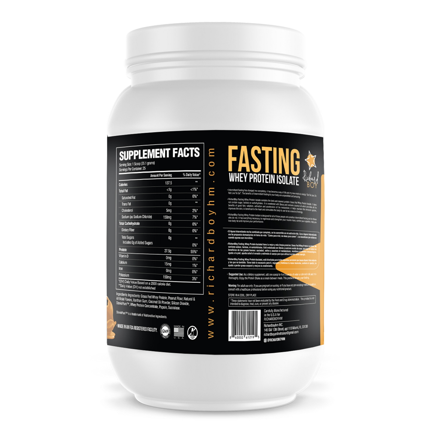 
                  
                    Richard Boy Fasting Whey Protein Isolated Sabor a mantequilla de maní - 100 % alimentado con pasto, proteína natural en polvo, enriquecido con aceite de coco - Sabor a mantequilla de maní.       COMPRA 1 EL OTRO GRATIS
                  
                